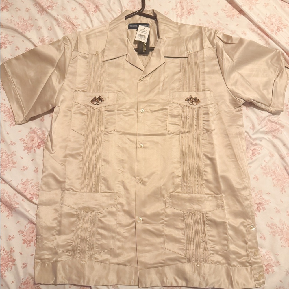 Men's Elegant Tan Short Sleeve Shirt